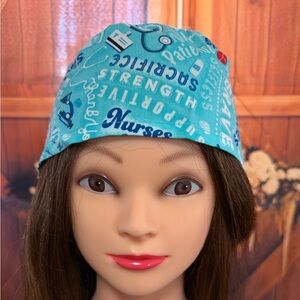 Handmade Blue and White Scrub Cap/ Nurse Hat